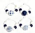 4 Blue and White Stripe Beach Nautical Coastal-themed Beaded Wine Glass Charms: Party or Bar Accessory