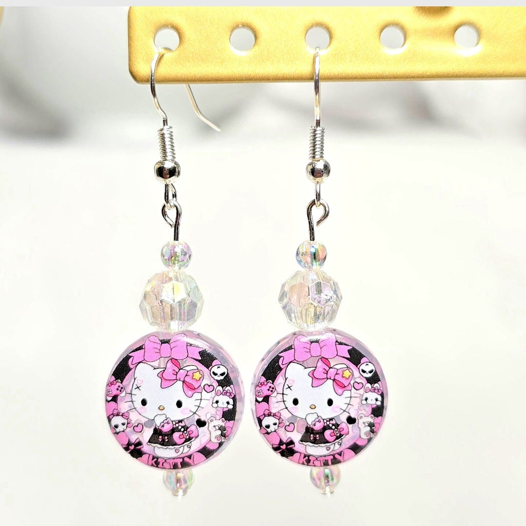 Hello Kitty pink beaded dangling drop  earrings