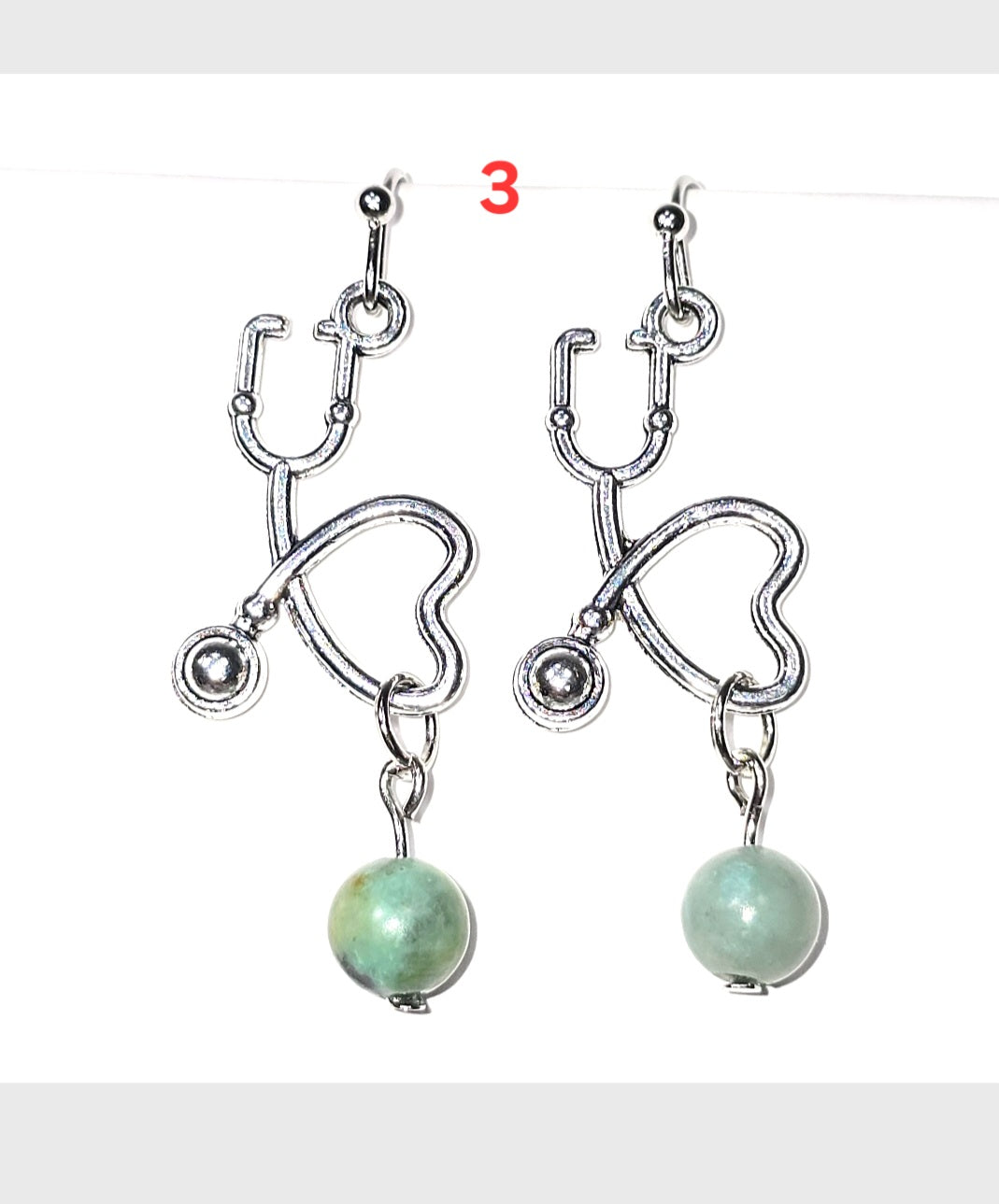 Heartbeat  EKG, Stethoscope Dangling Earrings with African Turquoise for Medical Professionals . Nurse's Gift Idea