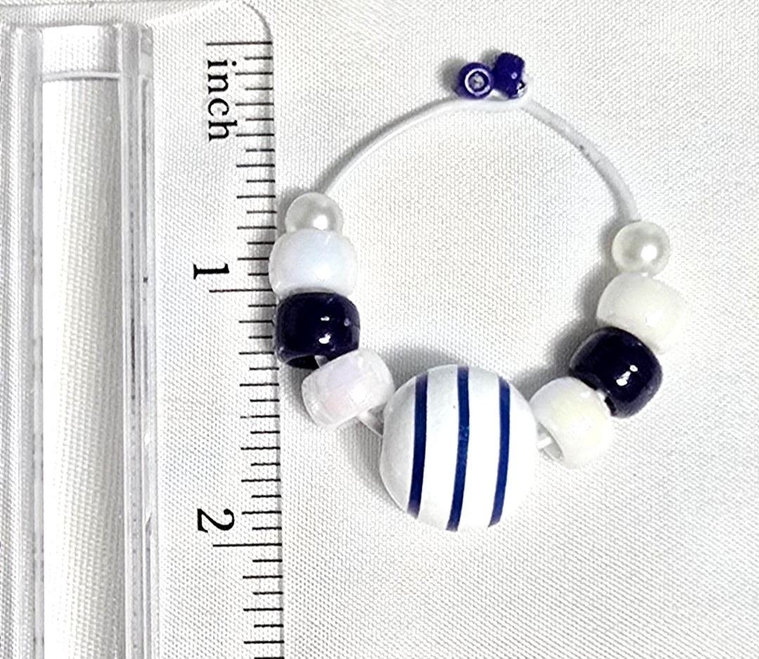 4 Blue and White Stripe Beach Nautical Coastal-themed Beaded Wine Glass Charms: Party or Bar Accessory