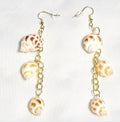 Natural shell earrings : coastal beach statement earrings with gold plated hooks and chains