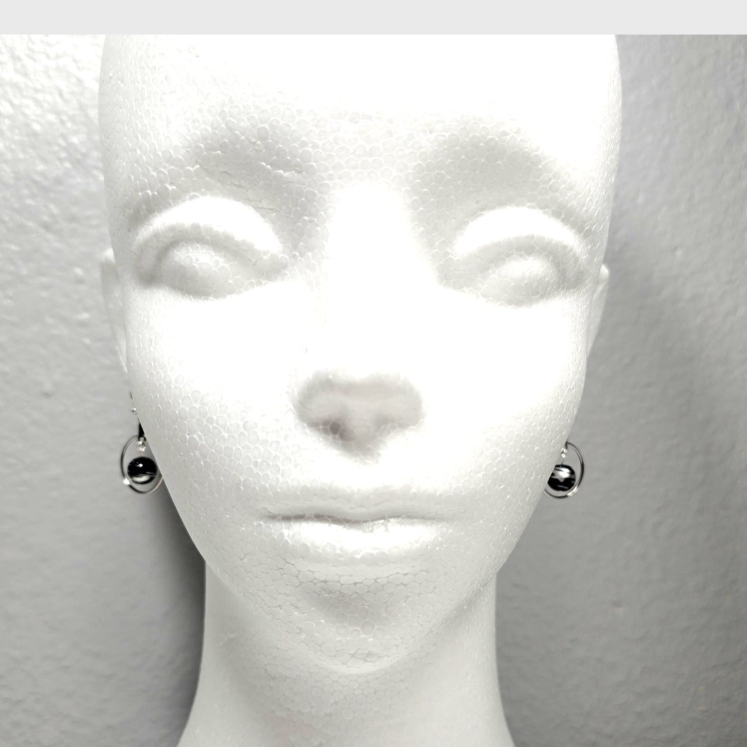 Handpainted Black Murano Glass Silver Hoop Drop Dangling Bohemian Artistic Earrings