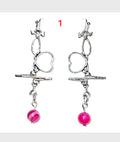 Dangling Earrings: Heartbeat  EKG, Stethoscope Design with Pink Agate Stone.. Nurse's Gift Idea under 50 dollars