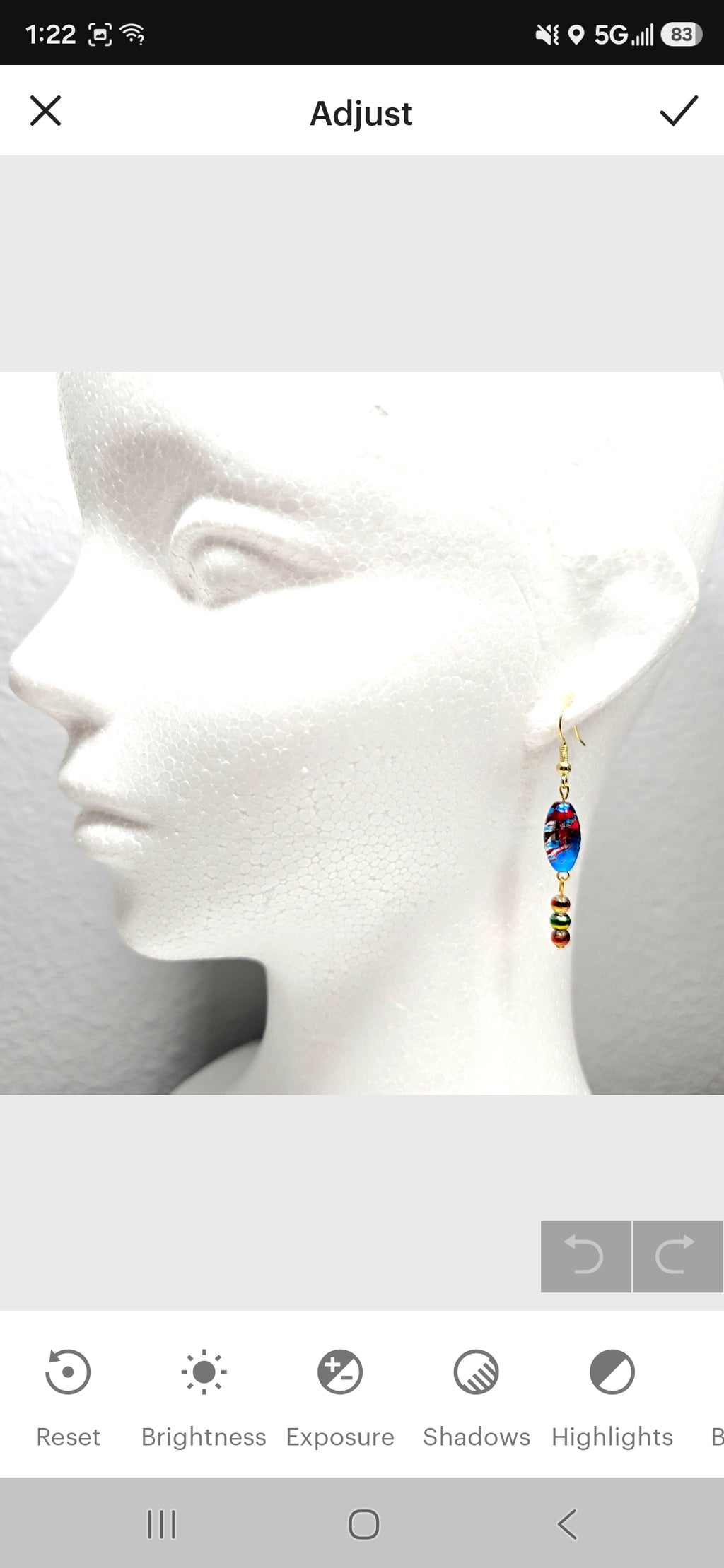 Multi-colored Blue Handpainted Murano Glass Drop Earrings with Gold Accents
