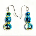 Handmade Handpainted Iridescent Blue Torquiose Murano Glass Drop Earrings with Silver Accents