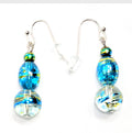 Handmade Handpainted Iridescent Torquiose Blue  Murano Glass Drop Earrings