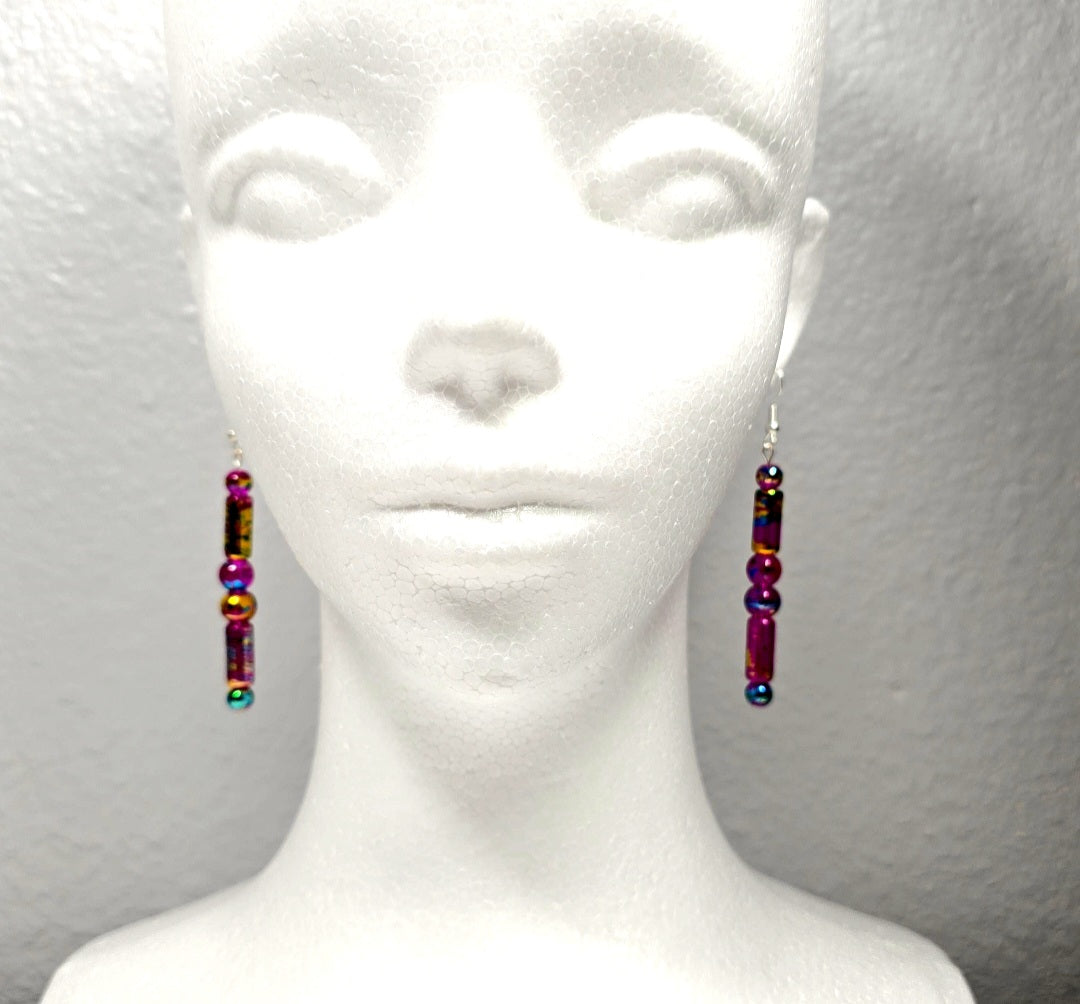 Handpainted Pink Murano Glass Drop Dangling Bohenian Artistic Earrings. One of a kind.
