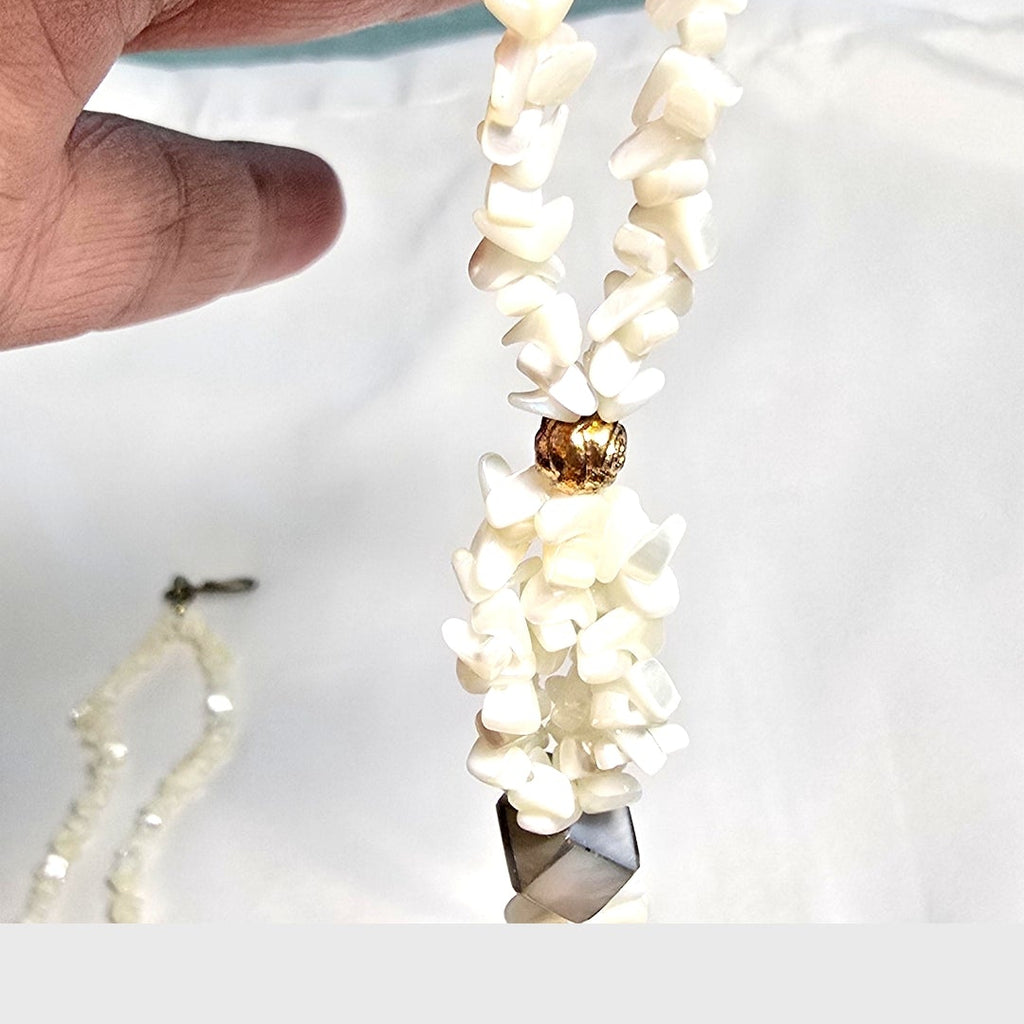 Natural Mother of Pearl Shell Boho Beachy Classic Statement Unique One of A Kind Chunky Necklace