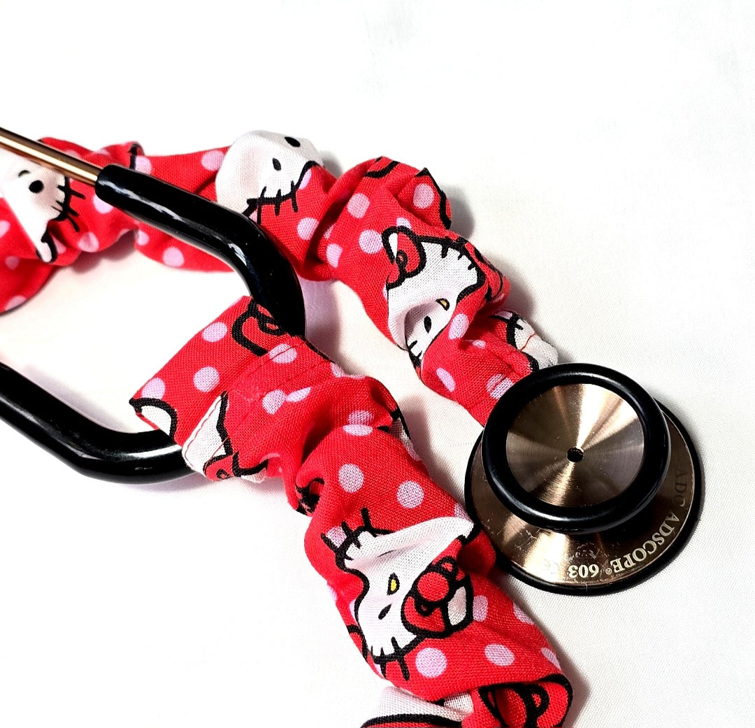 Handmade Red Cotton Hello Kitty Washable Stethoscope Sleeve Cover. Nurse's , Doctor's,  Rat's Gift Idea