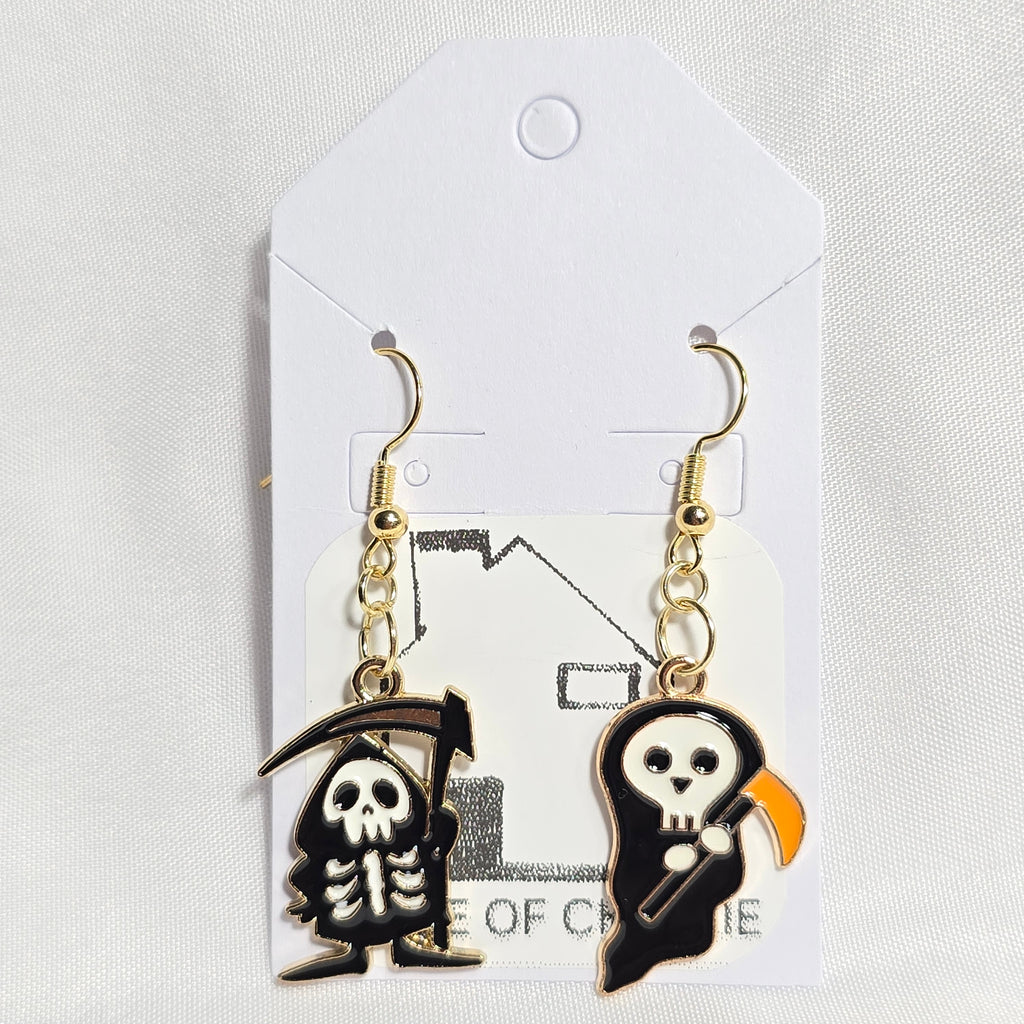 Mismatched  Halloween Skeleton Grim Reaper Dangling Earrings