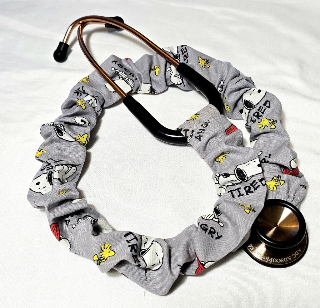 Handmade Gray Snoopy Peanuts Stethoscope Sleeve Cover- Cotton Accessory. Nurse's Doctor's RT'S gift
