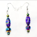 Multi-colored Purple Handpainted Murano Glass Drop Earrings with Gold Accents