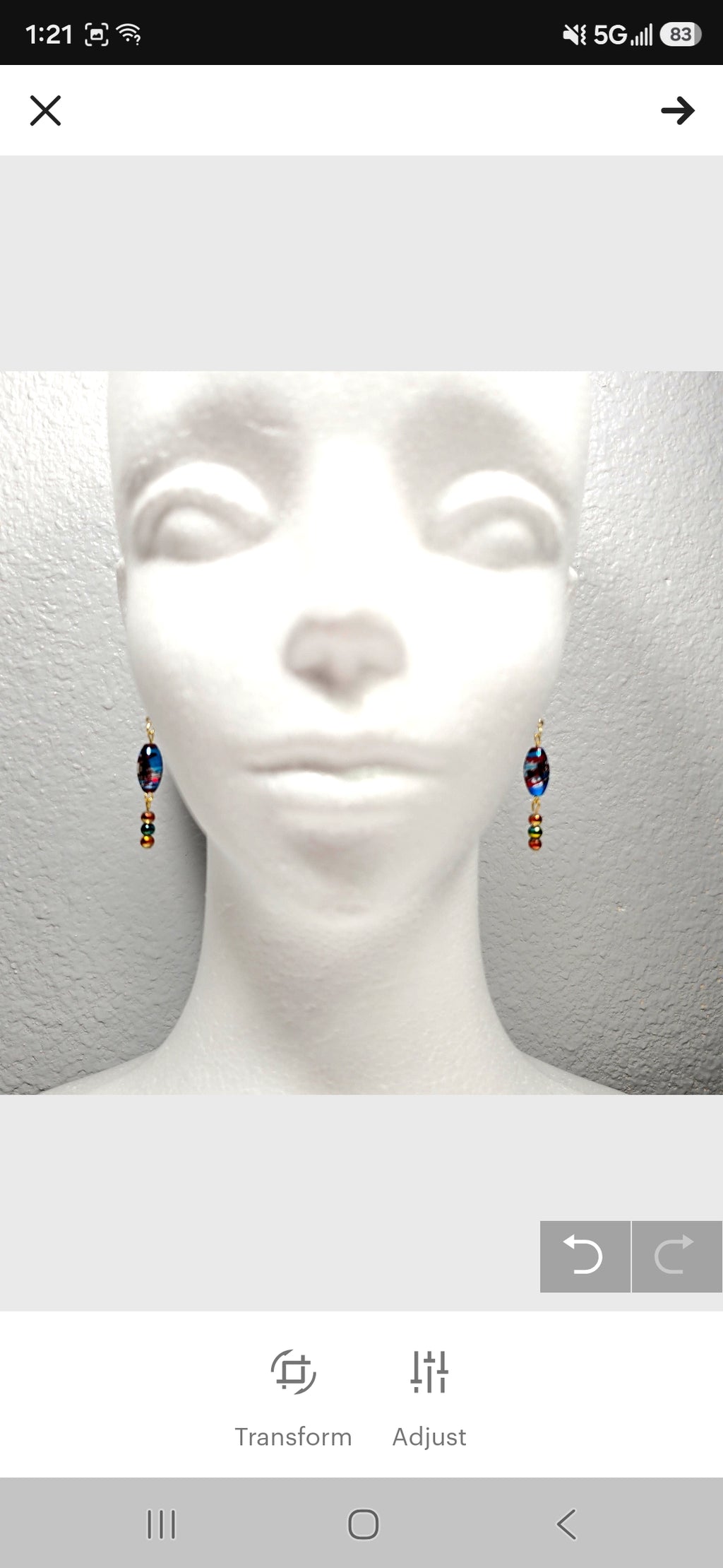 Multi-colored Blue Handpainted Murano Glass Drop Earrings with Gold Accents