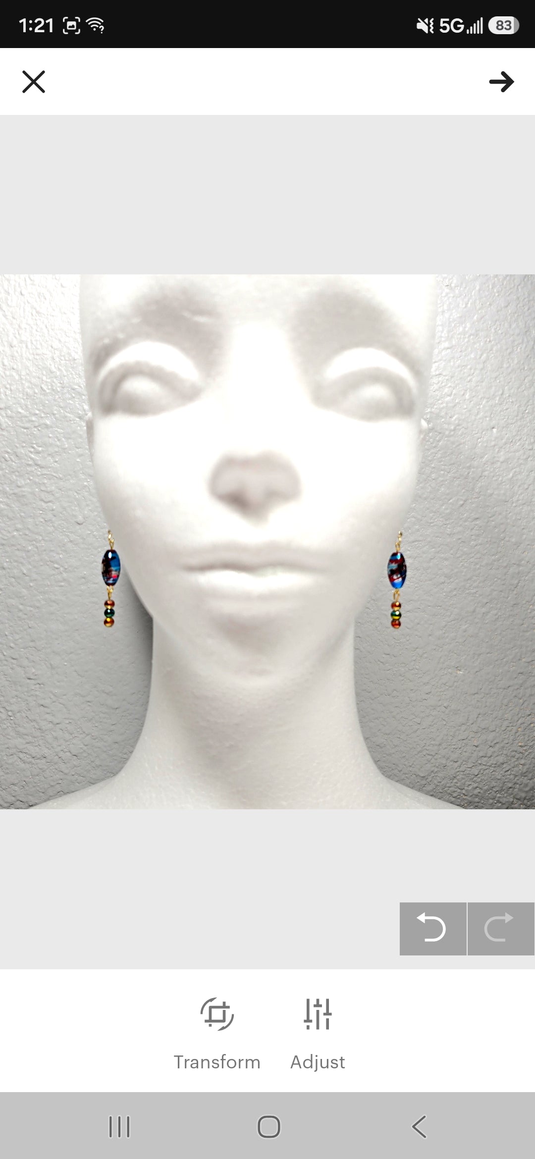Multi-colored Blue Handpainted Murano Glass Drop Earrings with Gold Accents