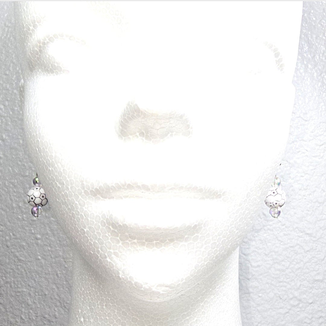 Soccer Ball Acrylic Beaded Sporty Fashion Dangling Drop Earrings. Soccer player, fan, cheerleaders, mom