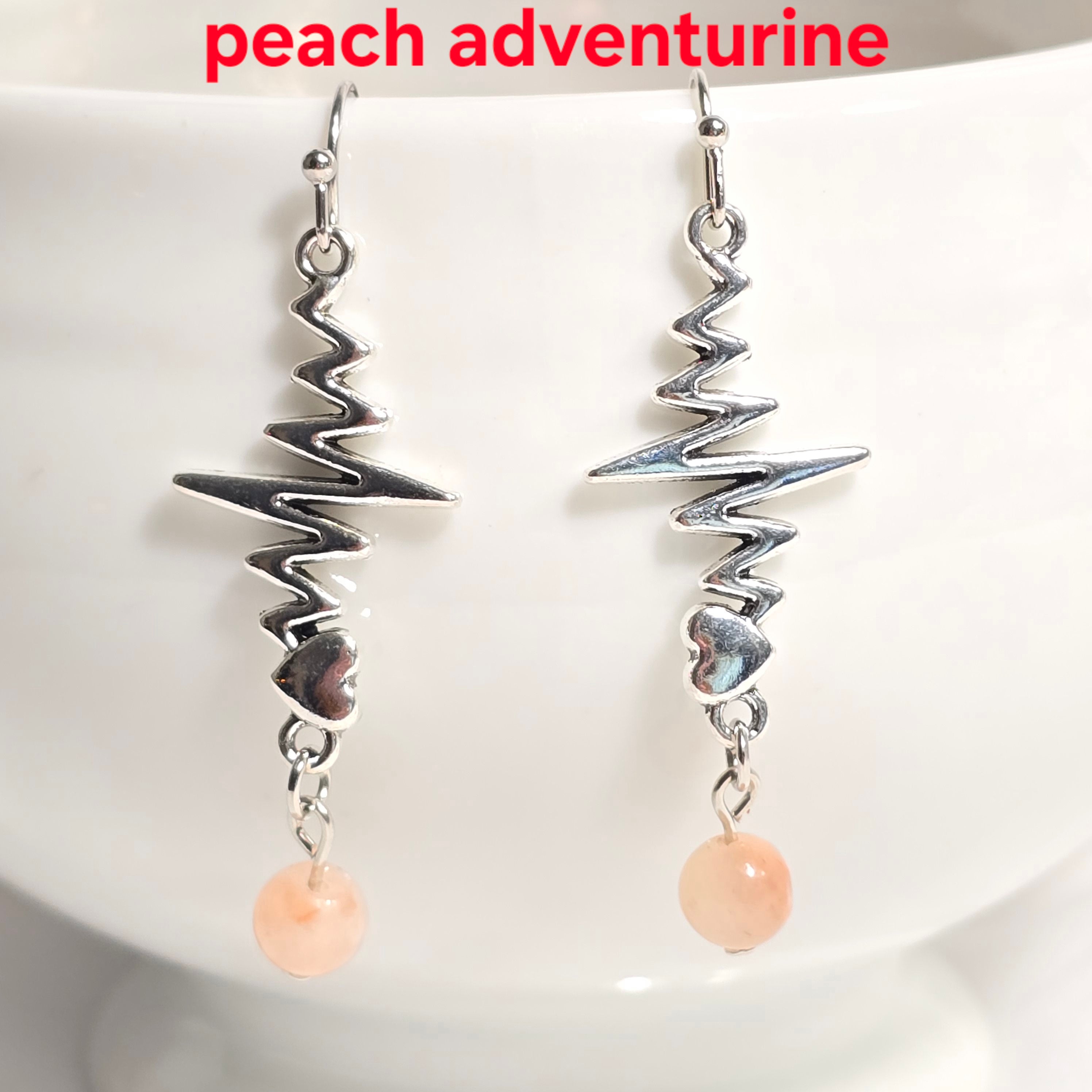 Nurse's Gift, Medical Professionals: Heartbeat EKG Pulse Dangling Earrings with Natural Stones.