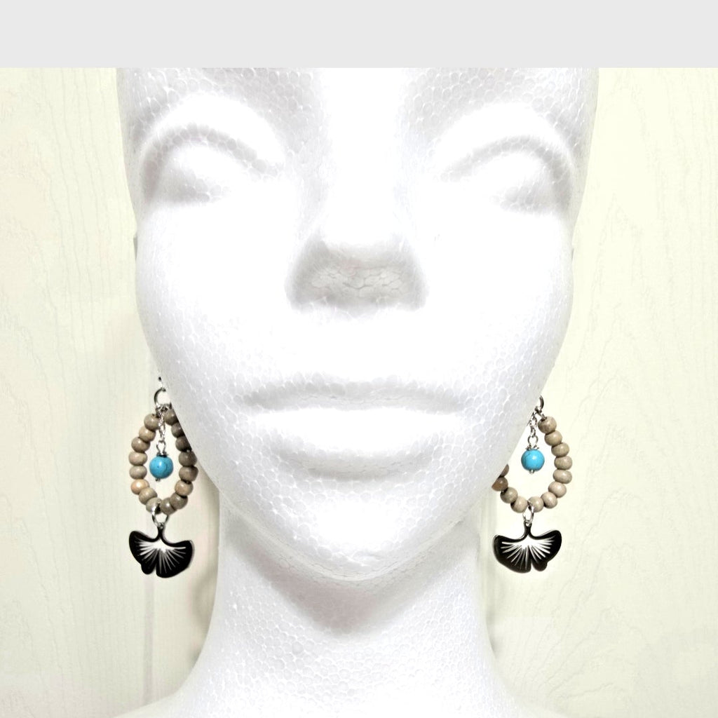 Bohemian Botanical Earthy Beaded Hoop Earrings