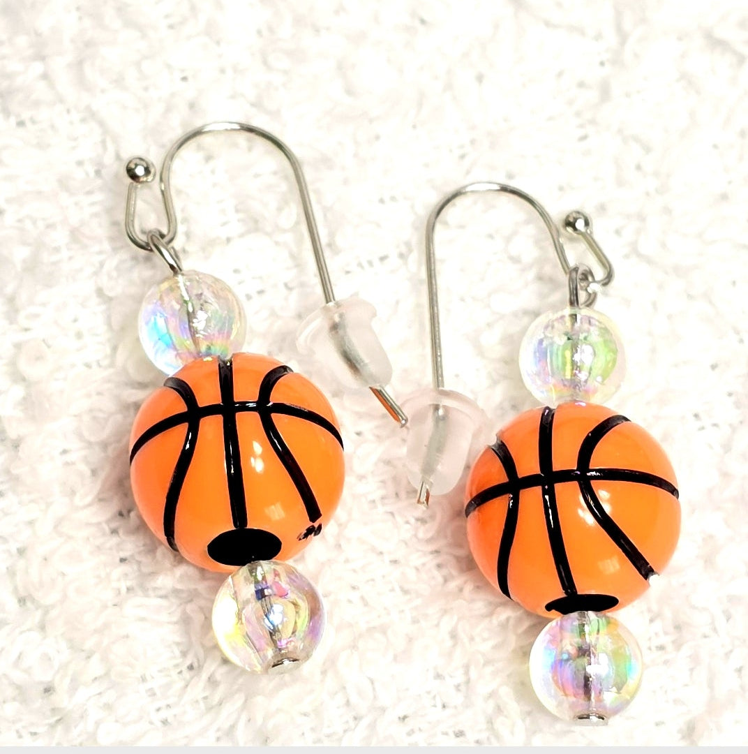 Basketball Acrylic Beaded Sporty Fahion Dangling Drop Earrings. Basketball player, fan, cheerleaders