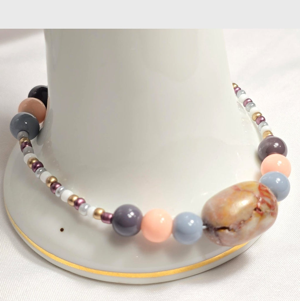 Handmade Earthy Agate Stone With Glass Beads: Boho Chic Style