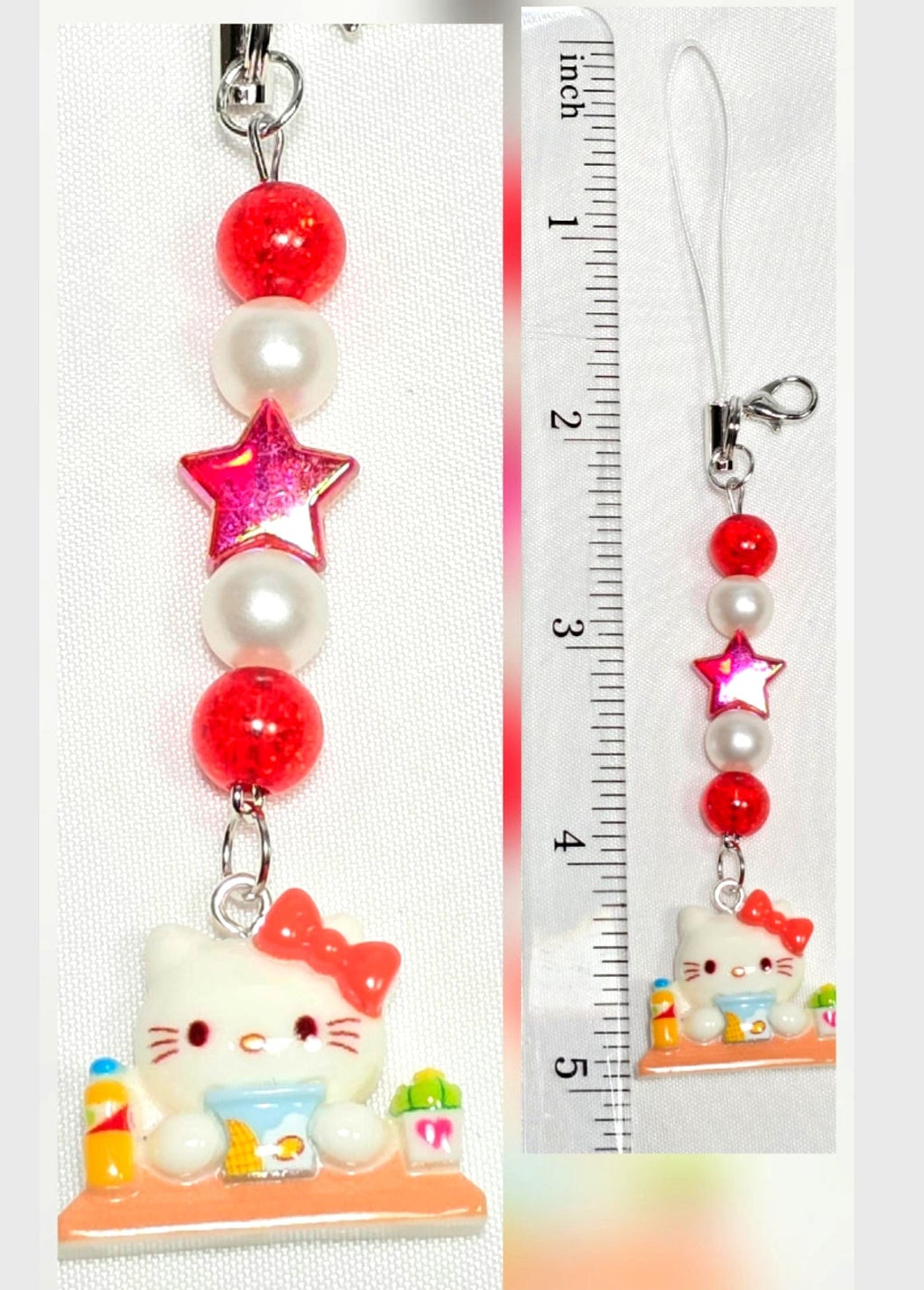 Whimsical Kawaii Hello Kitty Resin Pastel Cute Girly Giftable Keychain or Phone Bag Charm