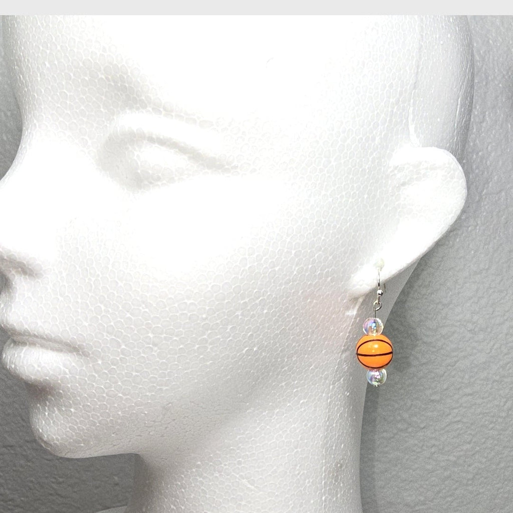 Basketball Acrylic Beaded Sporty Fahion Dangling Drop Earrings. Basketball player, fan, cheerleaders