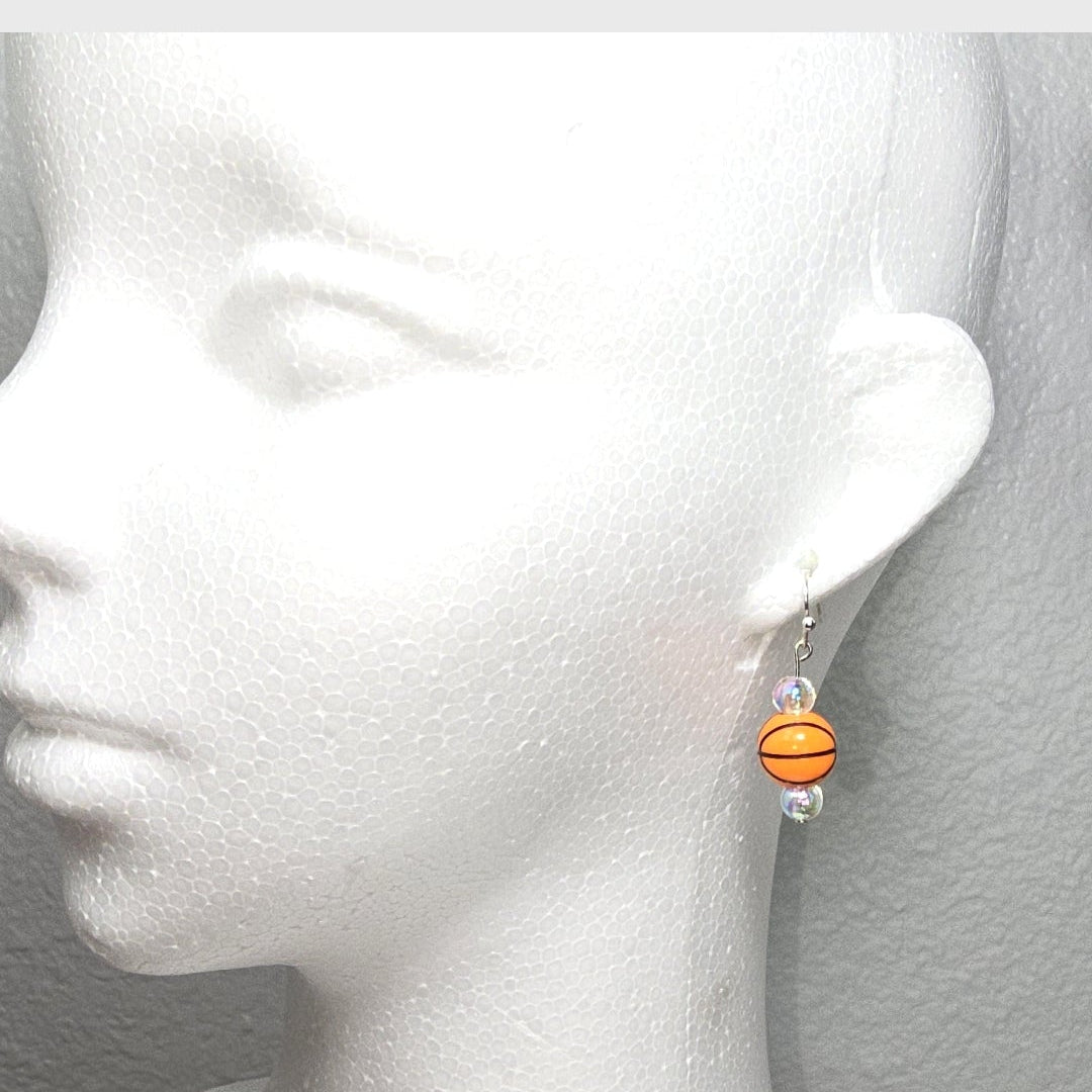 Basketball Acrylic Beaded Sporty Fahion Dangling Drop Earrings. Basketball player, fan, cheerleaders