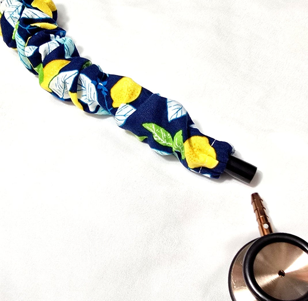 Handmade Blue Lemon Print  Stethoscope Sleeve: Washable Cotton Cover, Nurse's Doctor's RT'S gift