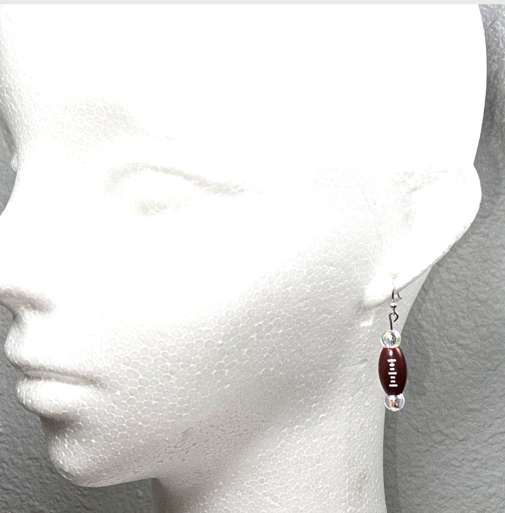 Football Acrylic Beaded Sporty Fasion Dangling Drop Earrings. Foitball player, fan, cheerleaders, mom