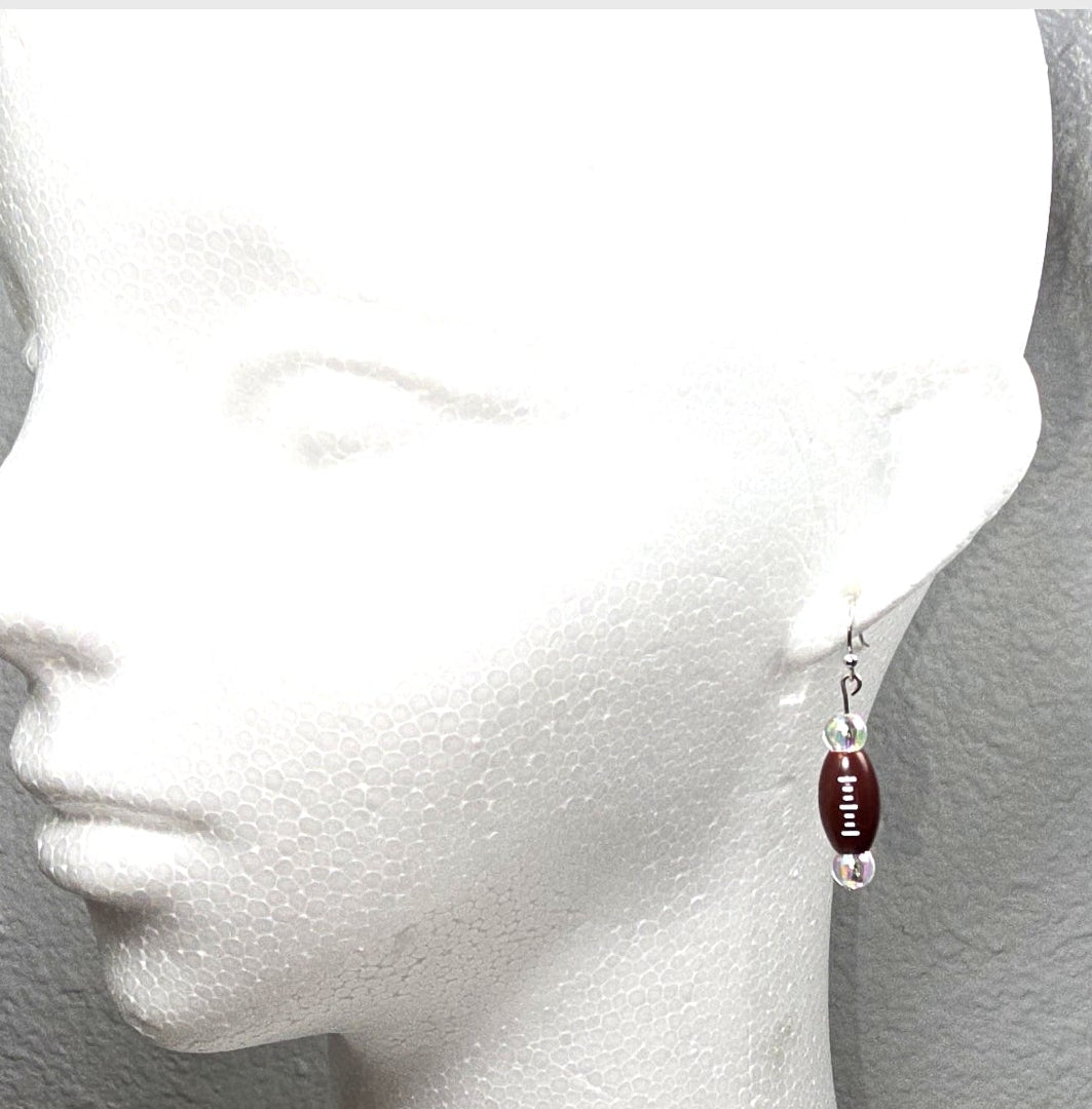Football Acrylic Beaded Sporty Fasion Dangling Drop Earrings. Foitball player, fan, cheerleaders, mom