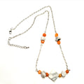 Handmade Gray Marble Pendant with Orange Carnelian stones on silver-tone chain. Y2K Bohenian Necklace Set. Neutral elegant versatile