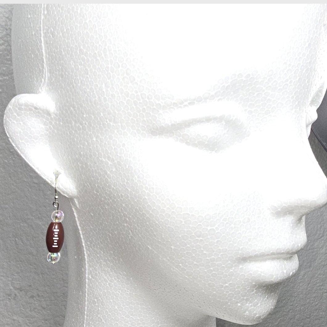 Football Acrylic Beaded Sporty Fasion Dangling Drop Earrings. Foitball player, fan, cheerleaders, mom