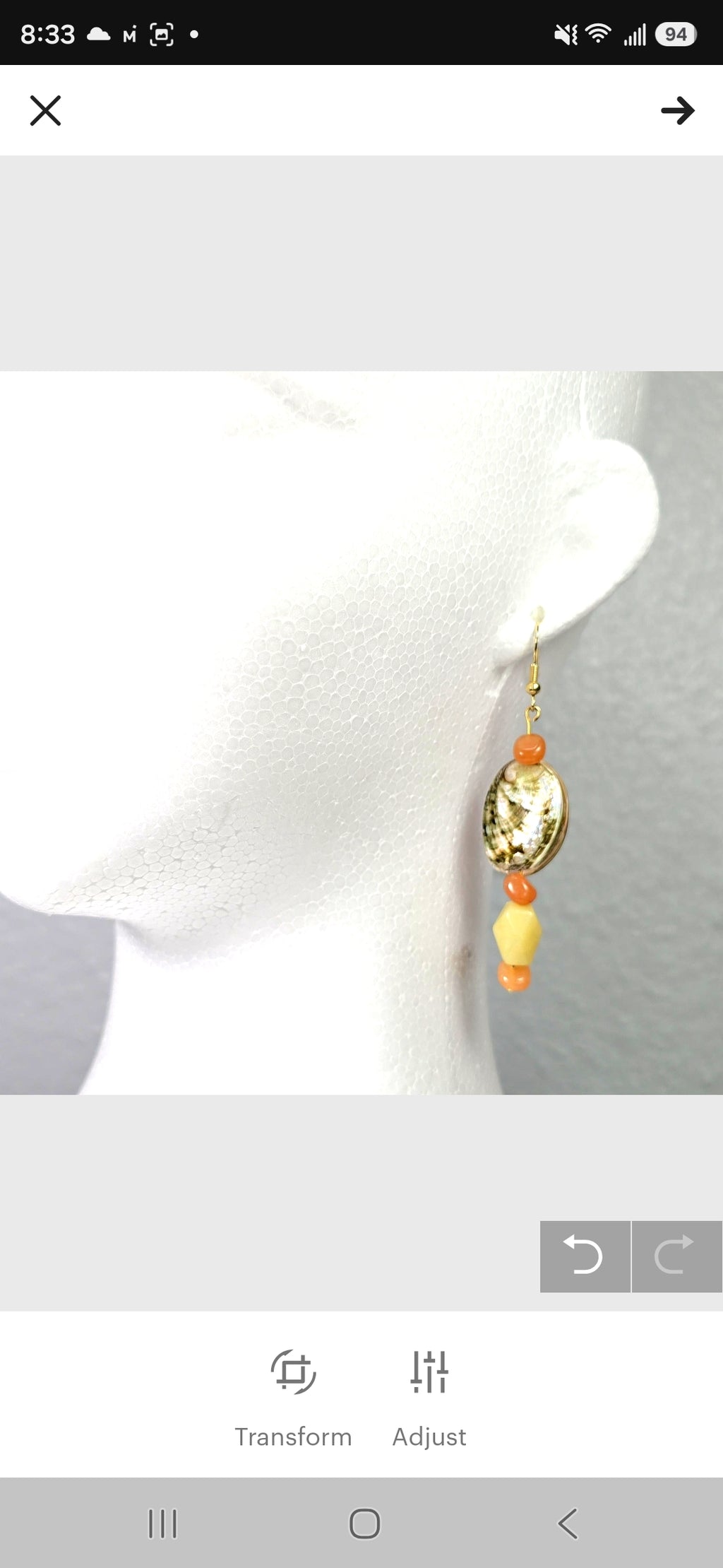 Beaded Abalone Natural shell earrings: mismatched coastal beach Bohenian statement earrings with  orange  and light green adventurine beads