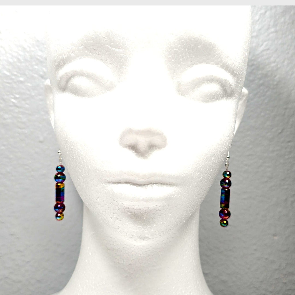 Handpainted Magenta Pink Fuchsia Murano Glass Drop Dangling Bohenian Artistic Earrings. One of a kind.