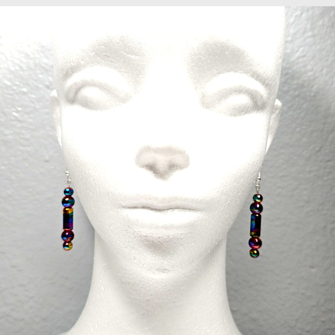 Handpainted Magenta Pink Fuchsia Murano Glass Drop Dangling Bohenian Artistic Earrings. One of a kind.