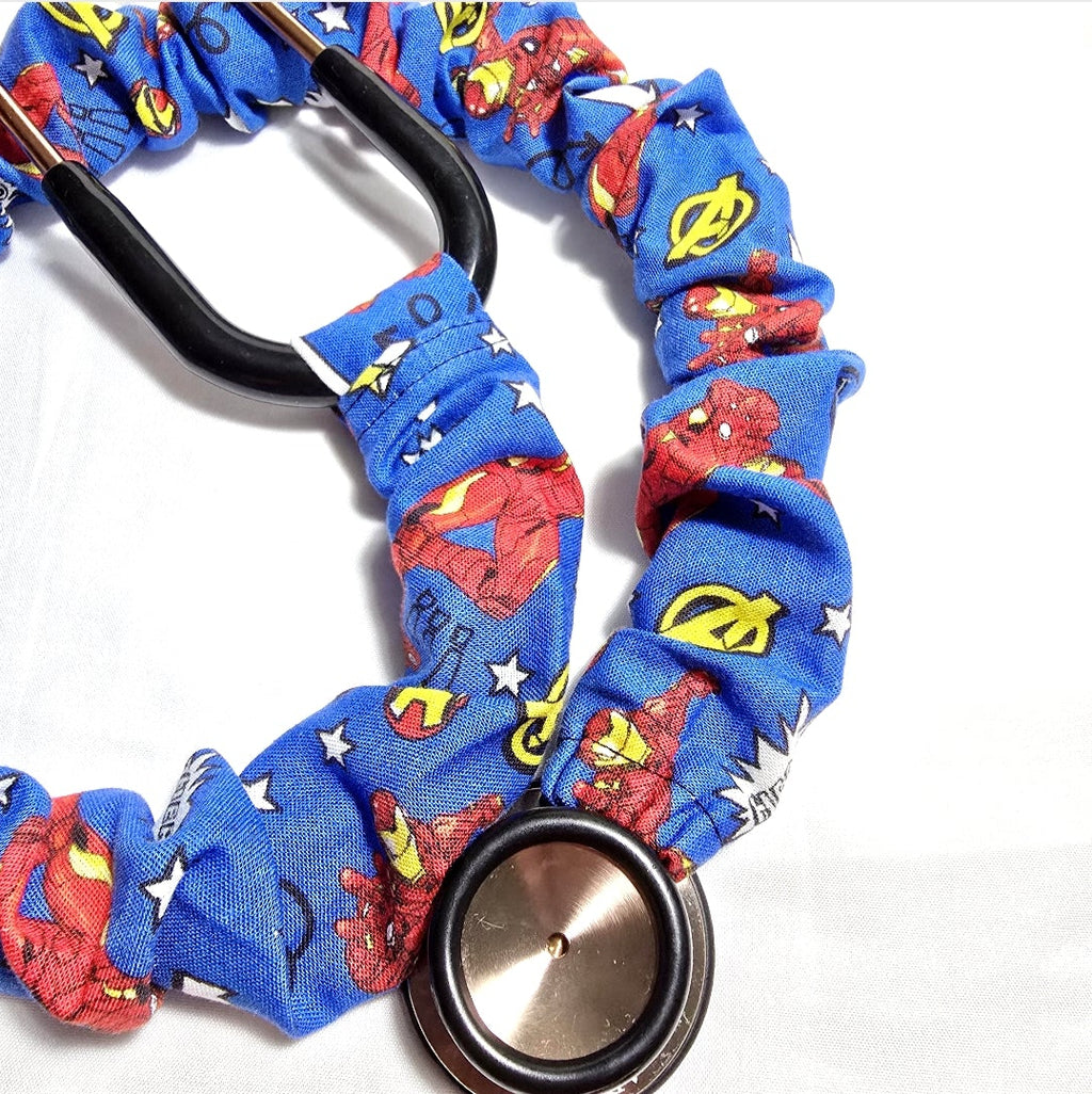 Handmade Blue Iron Man Superhero Stethoscope Cover: Fun Colorful Washable Cotton Unisex. Affirdable Gift Idea for Nurses, Doctors and RTs