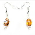 Handmade Handpainted Iridescent Amber Orange Murano Glass Drop Earrings