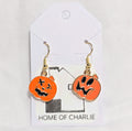 Mismatched Halloween Jack-O'- Lantern Whimsical  Drop Earrings