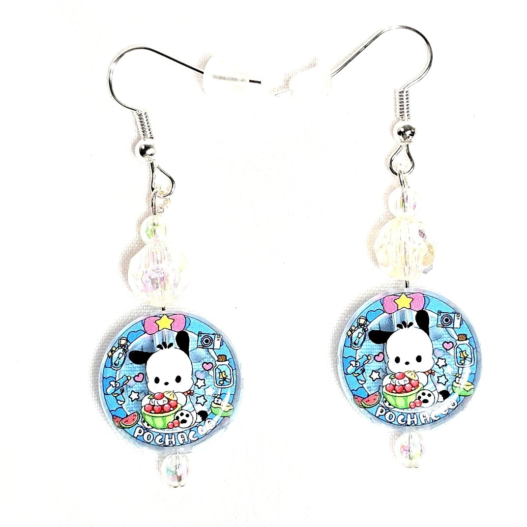 Pochacco blue beaded dangling drop  earrings