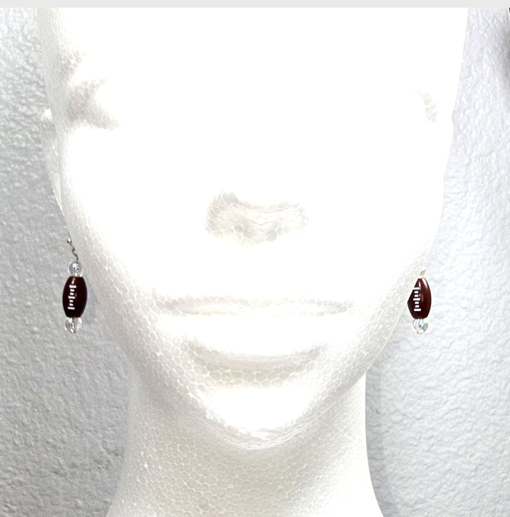 Football Acrylic Beaded Sporty Fasion Dangling Drop Earrings. Foitball player, fan, cheerleaders, mom