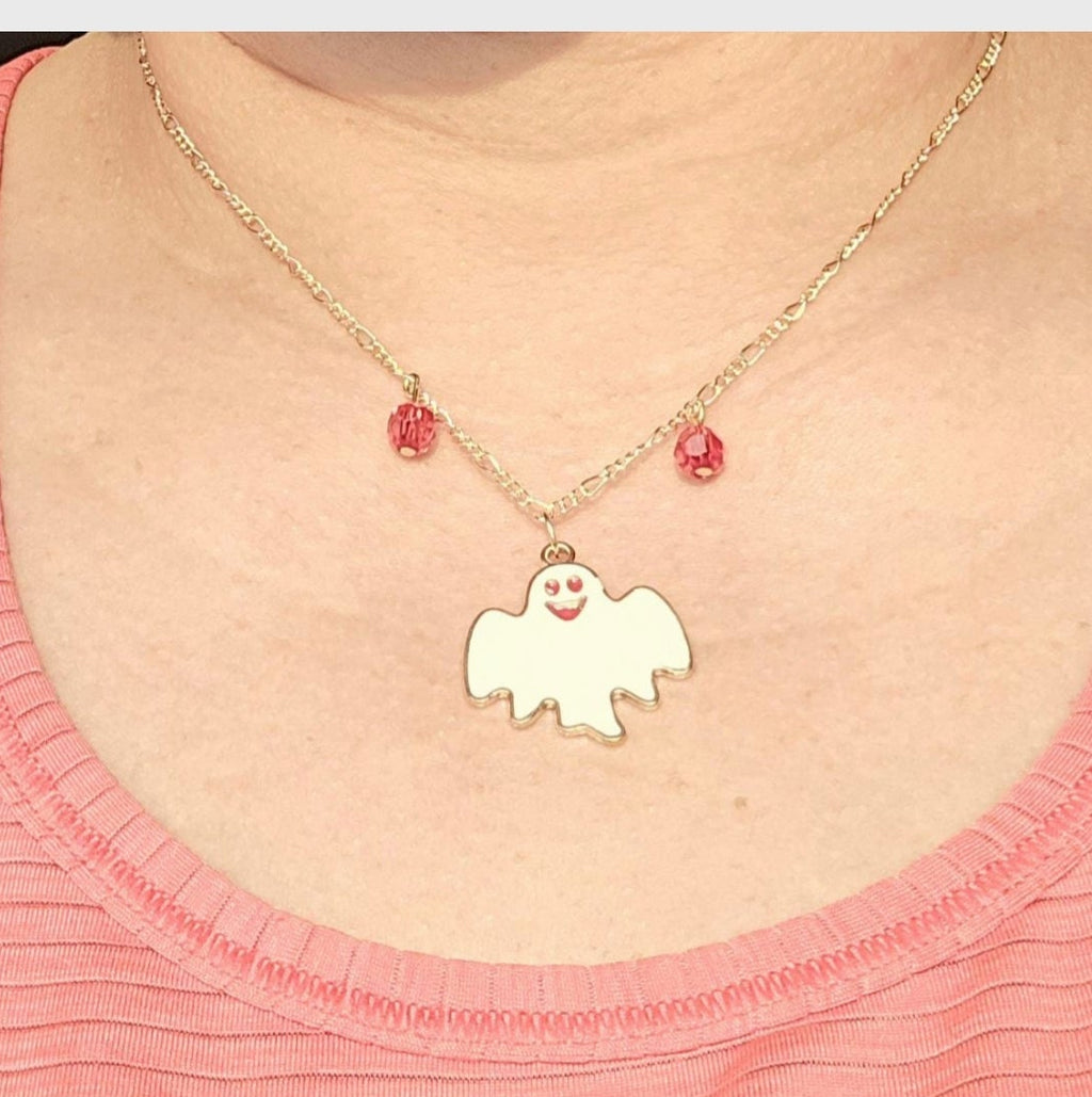Handmade Enamel Ghost Halloween Spooky Necklace