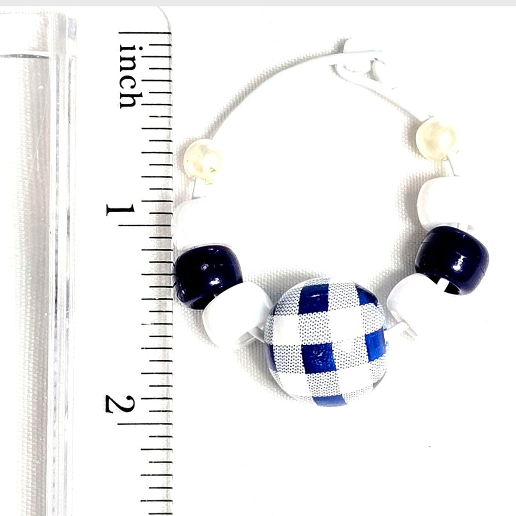 4 Blue and White Stripe Beach Nautical Coastal-themed Beaded Wine Glass Charms: Party or Bar Accessory