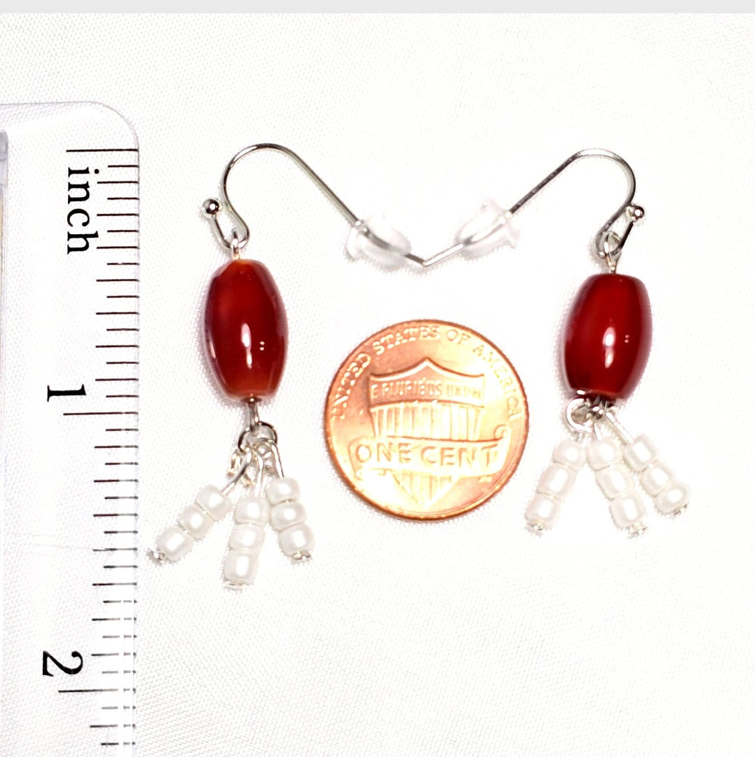 Handmade Natural Torquiose Pendant with Red Carnelian stone, white glass seed beads on silver tone chain. Y2K Bohenian Coastal Necklace Set