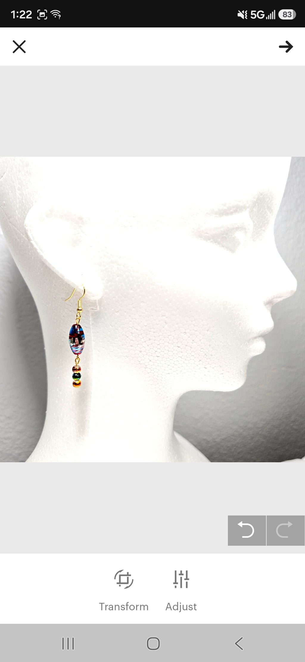 Multi-colored Blue Handpainted Murano Glass Drop Earrings with Gold Accents