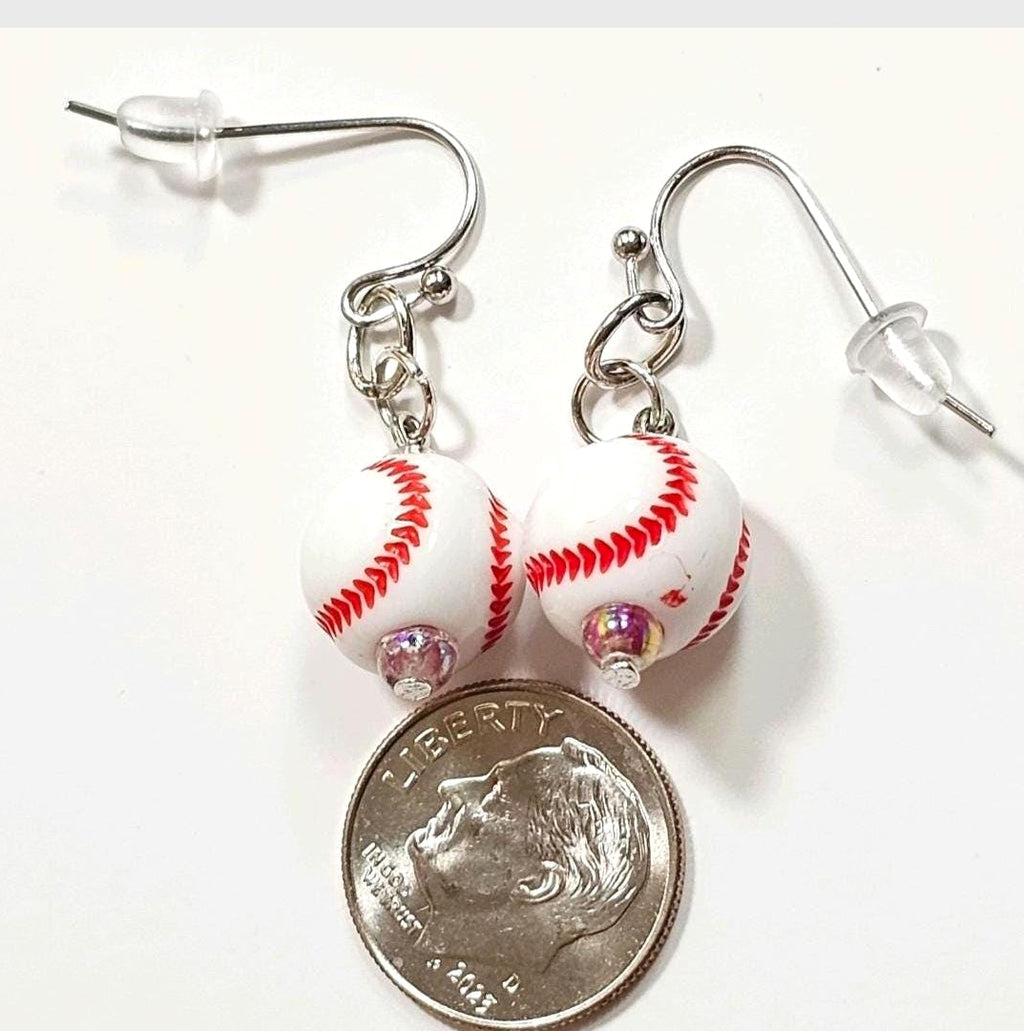 Baseball Acrylic Beaded Sporty Fasion Dangling Drop Earrings. Baseball player, fan, cheerleaders