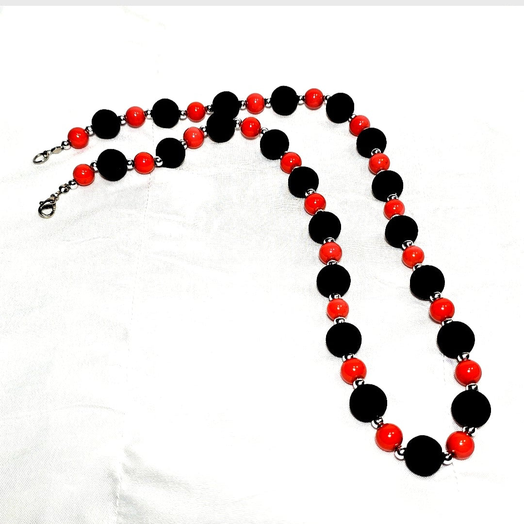 Black Opaque and orange glass beaded Retro Y2K Necklace