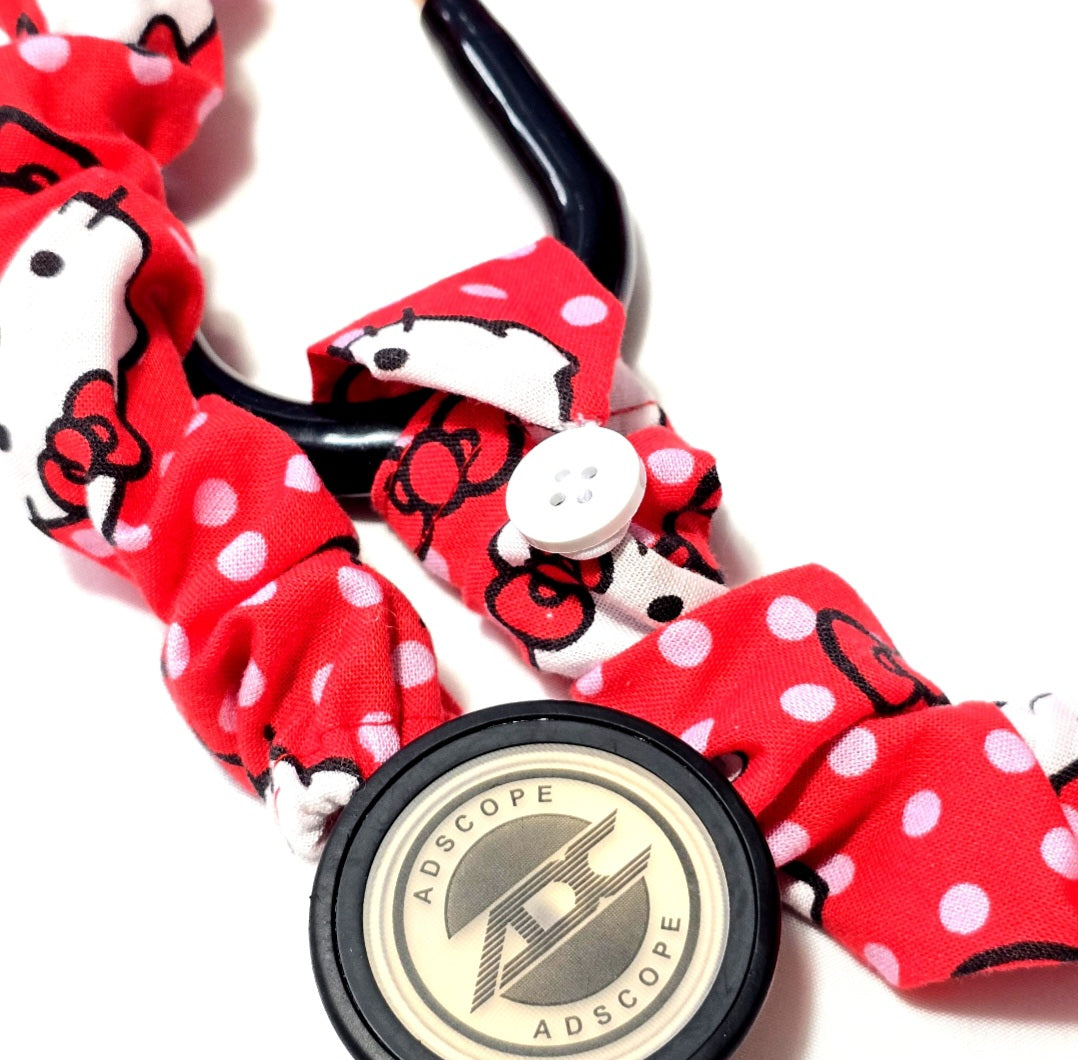 Handmade Red Cotton Hello Kitty Washable Stethoscope Sleeve Cover. Nurse's , Doctor's,  Rat's Gift Idea