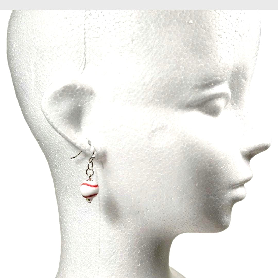 Baseball Acrylic Beaded Sporty Fasion Dangling Drop Earrings. Baseball player, fan, cheerleaders