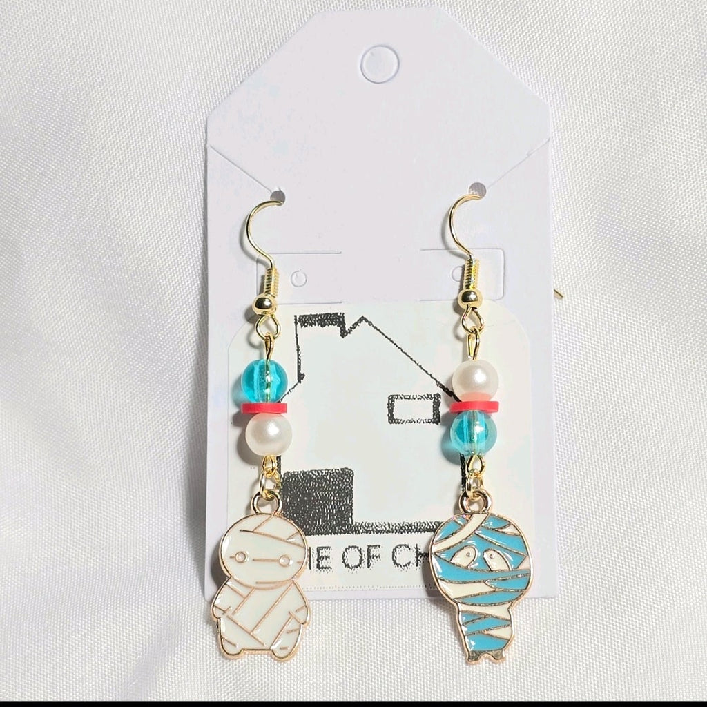 Mismatched Halloween  Whimsical Mummy Drop Earrings