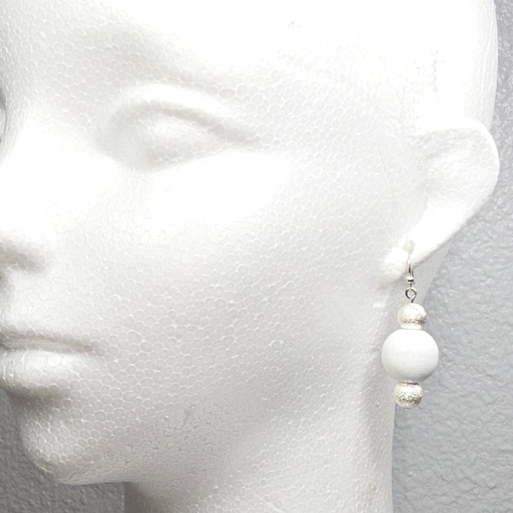 Handmade Navy Blue Wood Drop Dangling Bohemian Artistic Neutral Minimalist Earrings