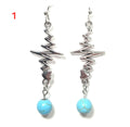 Nurse's Gift, Healthcare  Professionals: Heartbeat EKG Pulse Dangling Earrings with Blue Turquoise Bead